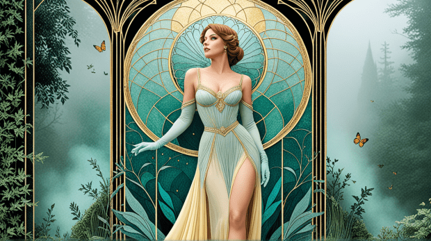 art deco woman in a forest
